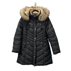 LAUNDRY SHELLI SEGAL FAUX-FUR HOODED PUFFER COAT SZ L